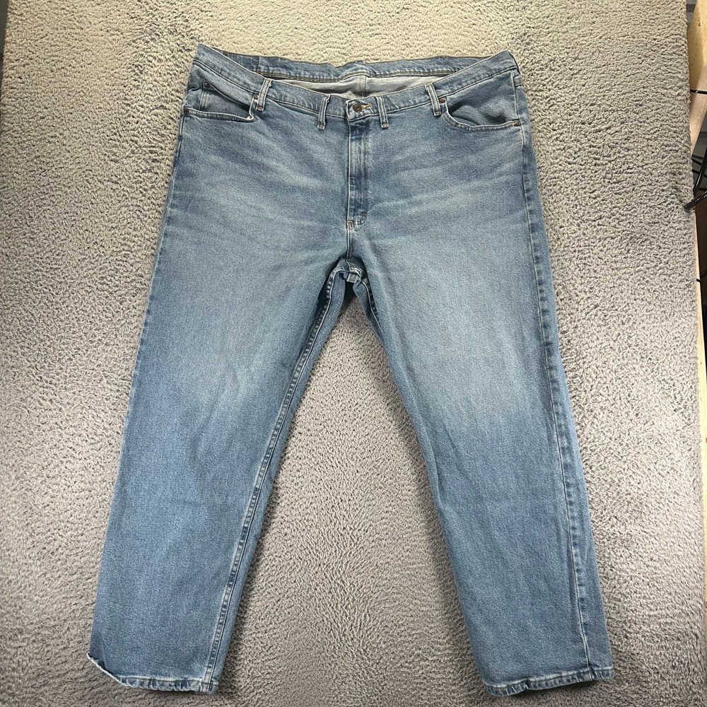 Wrangler Jeans Mens 48x32 Blue Cotton Denim Straight Leg Stretch Travel Workwear
